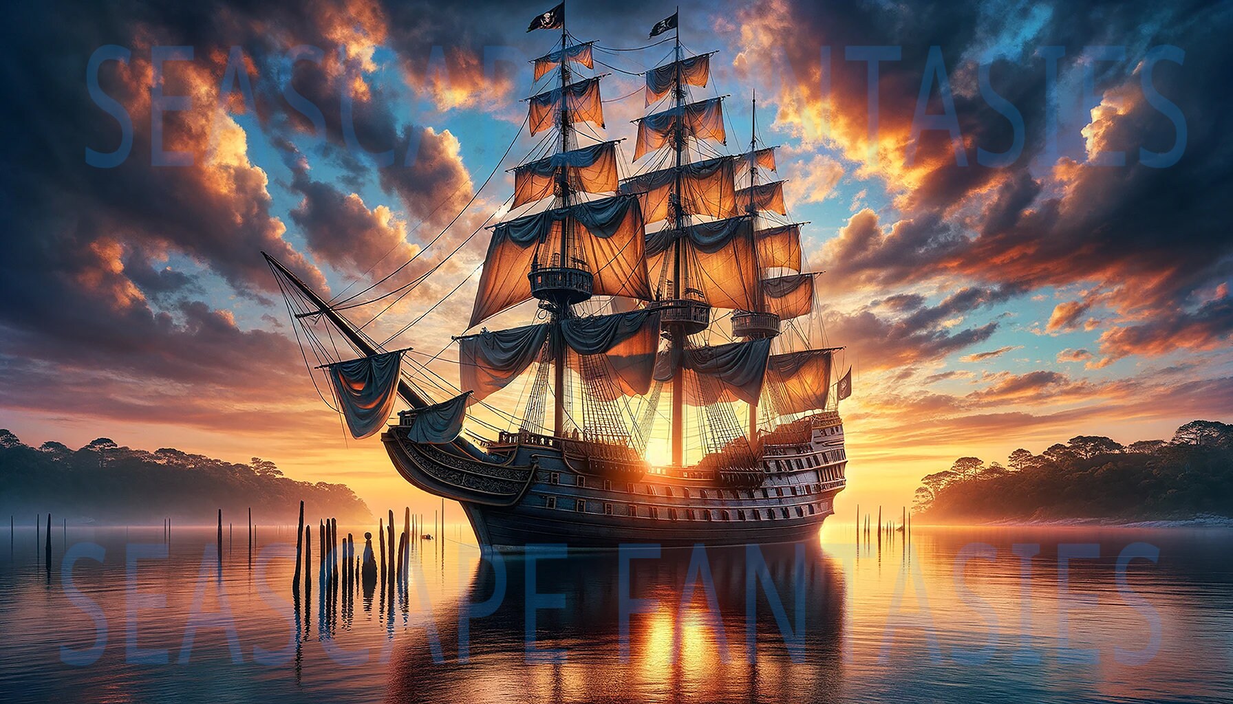 Queen Anne's Revenge: Harbor Twilight - Digital Print - Etsy