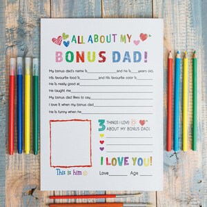 Alles over mijn bonus vader Afdrukbaar, gepersonaliseerd cadeau voor papa, papa, vul in voor Vaderdag, verjaardagscadeau, direct downloaden