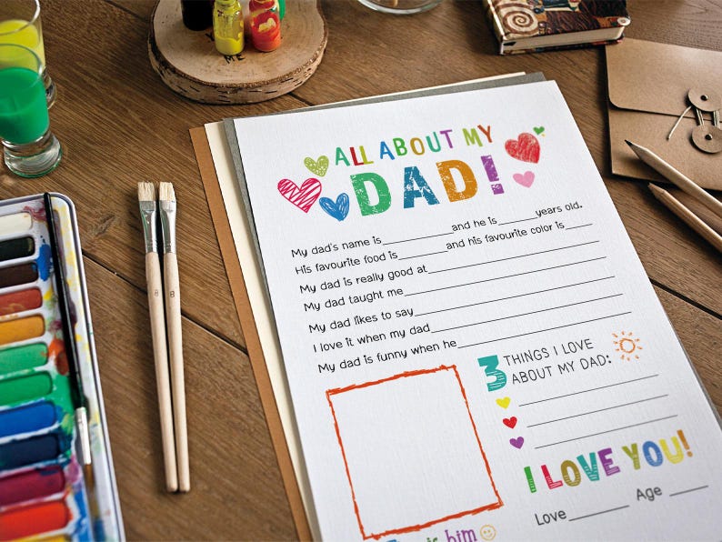 All About My Dad Printable, Personalized Gift for Dad, Papa, Grandpa ...