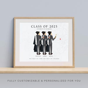 Groep jongens senioren afstuderen print, Class of 2025 High School groep afgestudeerde vrienden College afstudeercadeau voor beste vrienden, kinderen, kleinkinderen