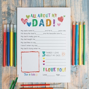 Tout sur mon père imprimable, cadeau personnalisé pour papa, papa, grand-père, à remplir pour la fête des pères, cadeau d'anniversaire, téléchargement immédiat