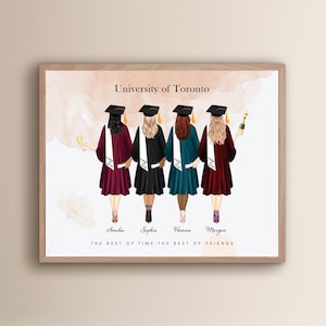 Impresión de graduación de grupo de chicas mayores, clase de 2025, grupo de amigos graduados de la escuela secundaria, regalo de graduación universitaria para mejores amigas