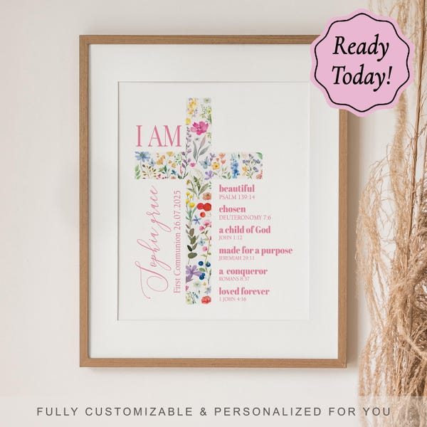 First Communion Gift for Girls, Personalized Baptism Gifts for Girls,   Communion bible verse cross Gift, Communion Gift for Girls