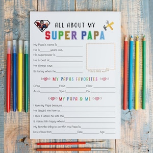 All About My PAPA Printable, Personalized Gift For Grandpa, Papa, Fill in the Blank for Father's Day, Birthday Gift, Instant Download