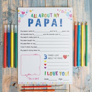 All About My PAPA Printable, Personalized Gift For Grandpa, Papa, Fill in the Blank for Father's Day, Birthday Gift, Instant Download