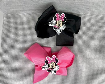 Minnie Mouse pink and black hair bows