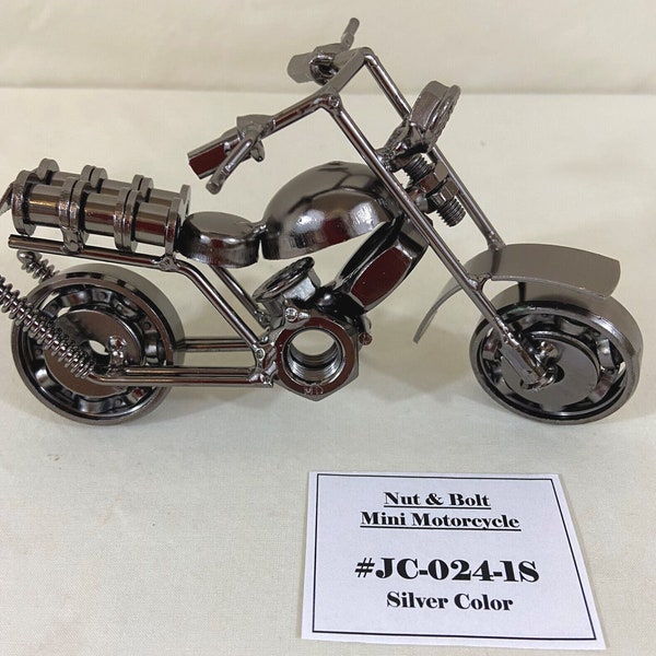 MOTORCYCLE-MINI REPLICA made with Silver Nuts & Bolts, Rotating Parts 6" L x 3" W x 3" H, Weight 8 oz, Gift Box, Top Quality, Best Price New