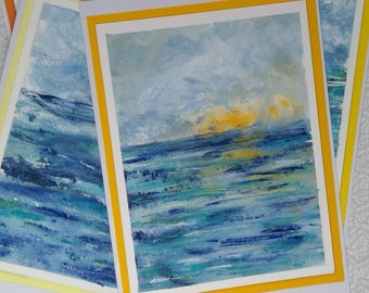 Ocean scenes (set of 4): original hand-painted abstract art notecards