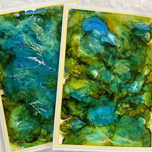 Mystic Waters (set di 2): biglietti per appunti originali di arte astratta dipinti a mano
