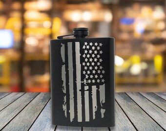 Custom Engraved Black Flask: 8oz Stainless Steel Groomsman Gift