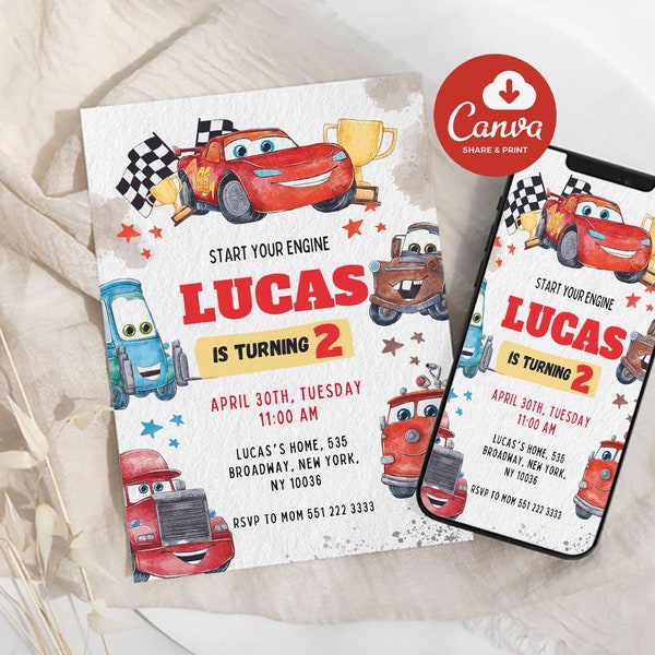 Editable Cars Birthday Party Invitation Cars Lightning Birthday Invite McQueen Birthday Party Invitation Boy Birthday Party Invite Car Party