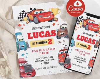 Editable Cars Birthday Party Invitation Cars Lightning Birthday Invite McQueen Birthday Party Invitation Boy Birthday Party Invite Car Party