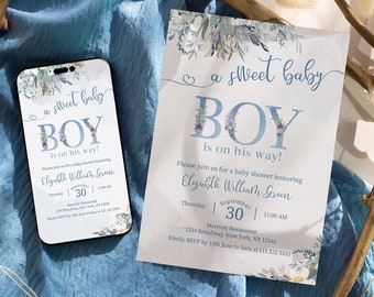 Editable Digital Baby Shower Invitation | Customizable Design | Instant Download Baby Celebration Invite Baby Boy