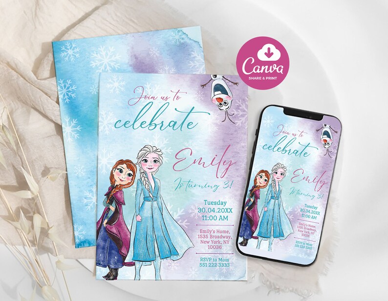 Editable Frozen Invitation Elsa Birthday Invite Winter Snow Birthday ...