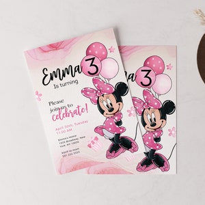 Editable Minnie Birthday Invitation Inspired Invite ANY AGE Digital 5x7 Mouse Pink Black Polka Dot Kids Girls image 2