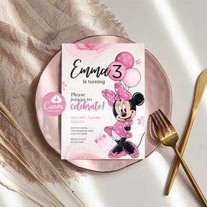 Editable Minnie Birthday Invitation Inspired Invite ANY AGE Digital 5x7 Mouse Pink Black Polka Dot Kids Girls image 5