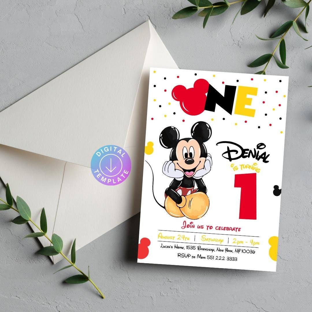 Editable Mickey 1st Birthday Invite Boy First Birthday Invitation Cute ...