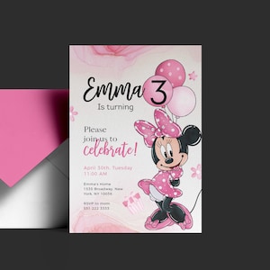 Editable Minnie Birthday Invitation Inspired Invite ANY AGE Digital 5x7 Mouse Pink Black Polka Dot Kids Girls image 4