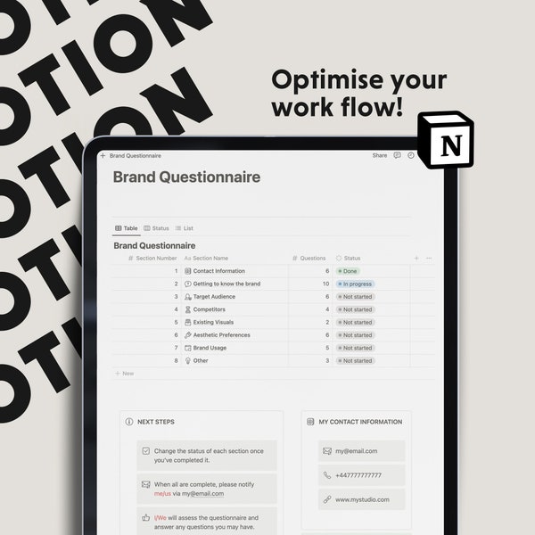 Notion Brand Questionnaire Template for Freelance Designers