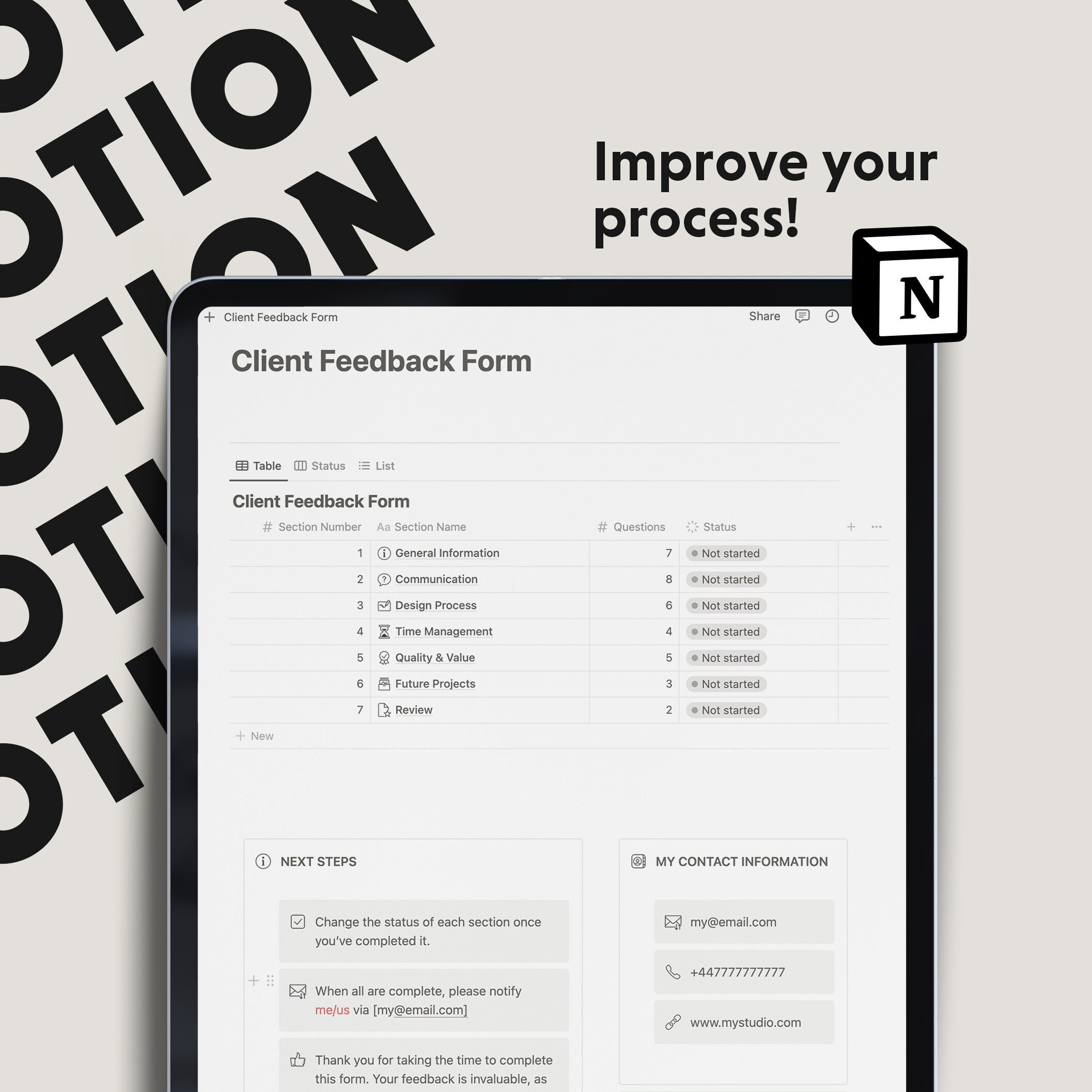 In-depth Notion Client Feedback Form for Freelance Designers & Creatives