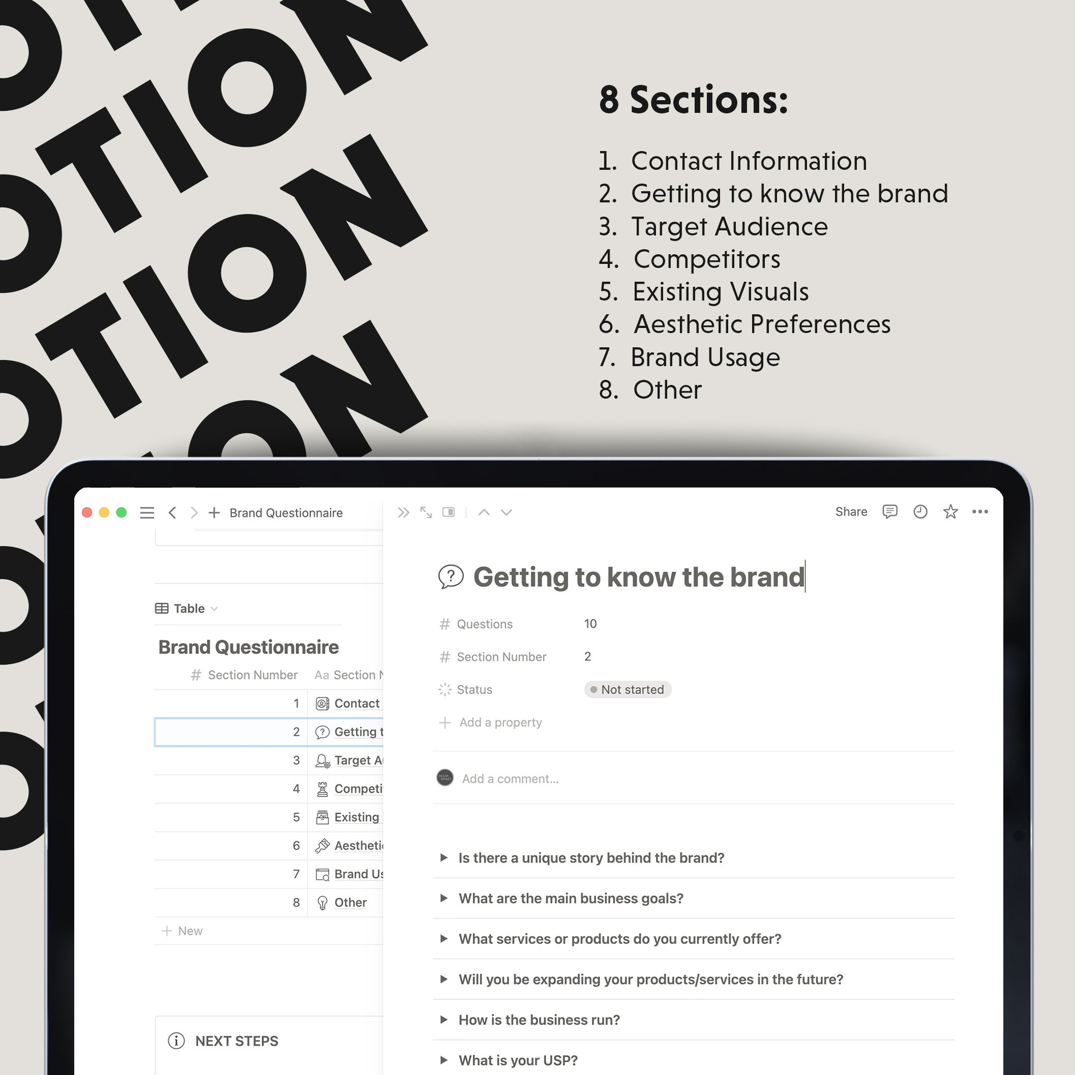 Notion Brand Questionnaire Template for Freelance Designers Etsy