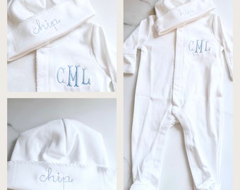 Baby Boy Monogram Picot Trim Footie // Coming Home Outfit