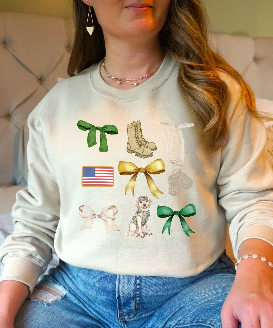 Military Coquette Army Green Bow Sweatshirt, Girly Style Soldier Shirt ...