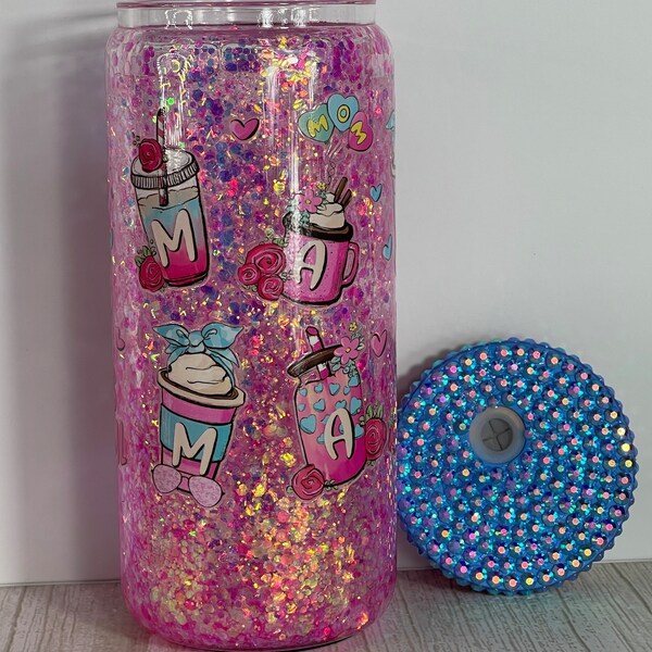 MothersDay, GiftIdea, SparklingSurprise, GlitterSnowglobeCup, SpecialGiftForMom, 16oz glitter Tumbler, gift for her