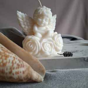 Handmade soy wax candle, Angel candle with roses , Great gift for home