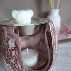 Handcrafted melting wax burner, White-red jesmonite vessel, Homedecor, Essential oil burner, 5 wax melt, Great gift idea for homeinterior