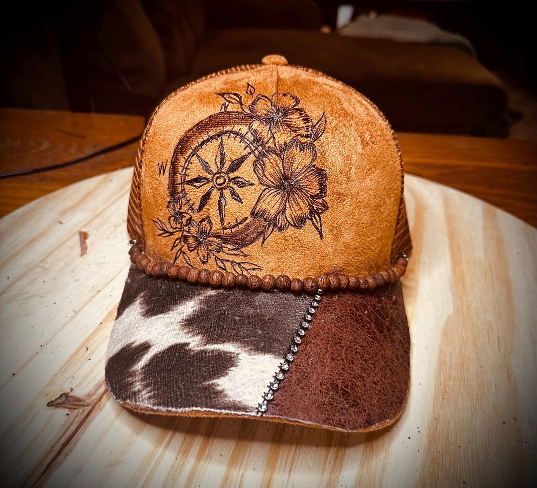 Compass Point Hat Floral Compass Trucker Hat, Cowhide Accent - Etsy