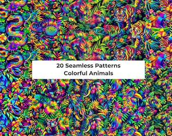 Colorful Animals Seamless Digital Paper | Colorful Animals Digital Patterns | 20 Instant Downloads