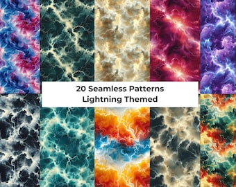 Lightning Seamless Digital Paper | Lightning Digital Patterns | 20 Instant Downloads