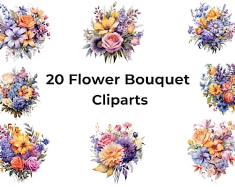 Watercolor Flower Bouquet Clipart Bundle | Watercolor Flower Bouquets | 20 Instant Downloads