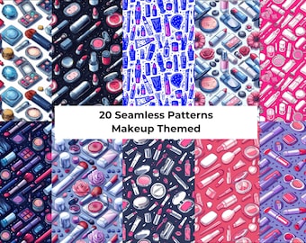 Makeup Seamless Digital Paper | Makeup Digital Patterns | 20 Instant Downloads