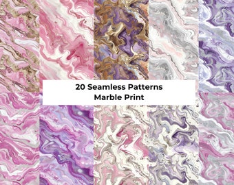Marble Print Seamless Designs | Marble Print Digital Paper | 20 Instant Downloads