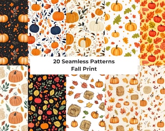 Fall Themed Seamless Digital Paper | Fall Themed Digital Patterns | 20 Instant Downloads