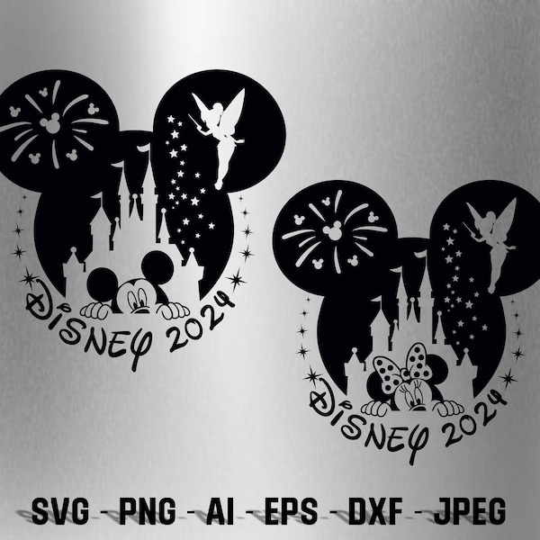 Mickey Ears Tinker Bell Castle, Mickey, 2024 - Silhouettes Digital Download,SVG, PNG, Cricut,Silhouette Cut File, Vector Instant Download !!