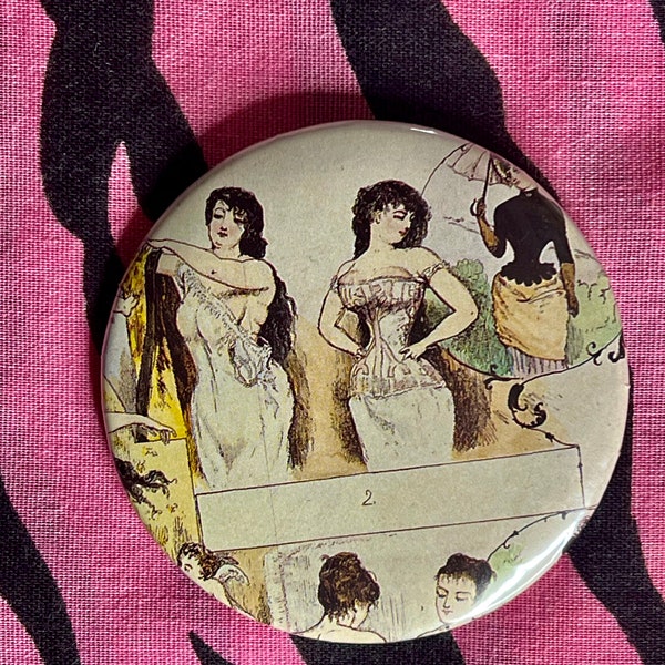 Vintage Victorian style ladies posing button