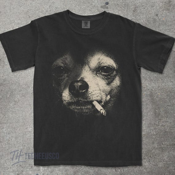 Smoking Chihuahua Shirt, Vintage Y2K Grunge Dog Graphic Tee, Funny Dog Face Shirt, Comfort Colors® Edgy Meme T Shirt, Gift for Dog Lovers