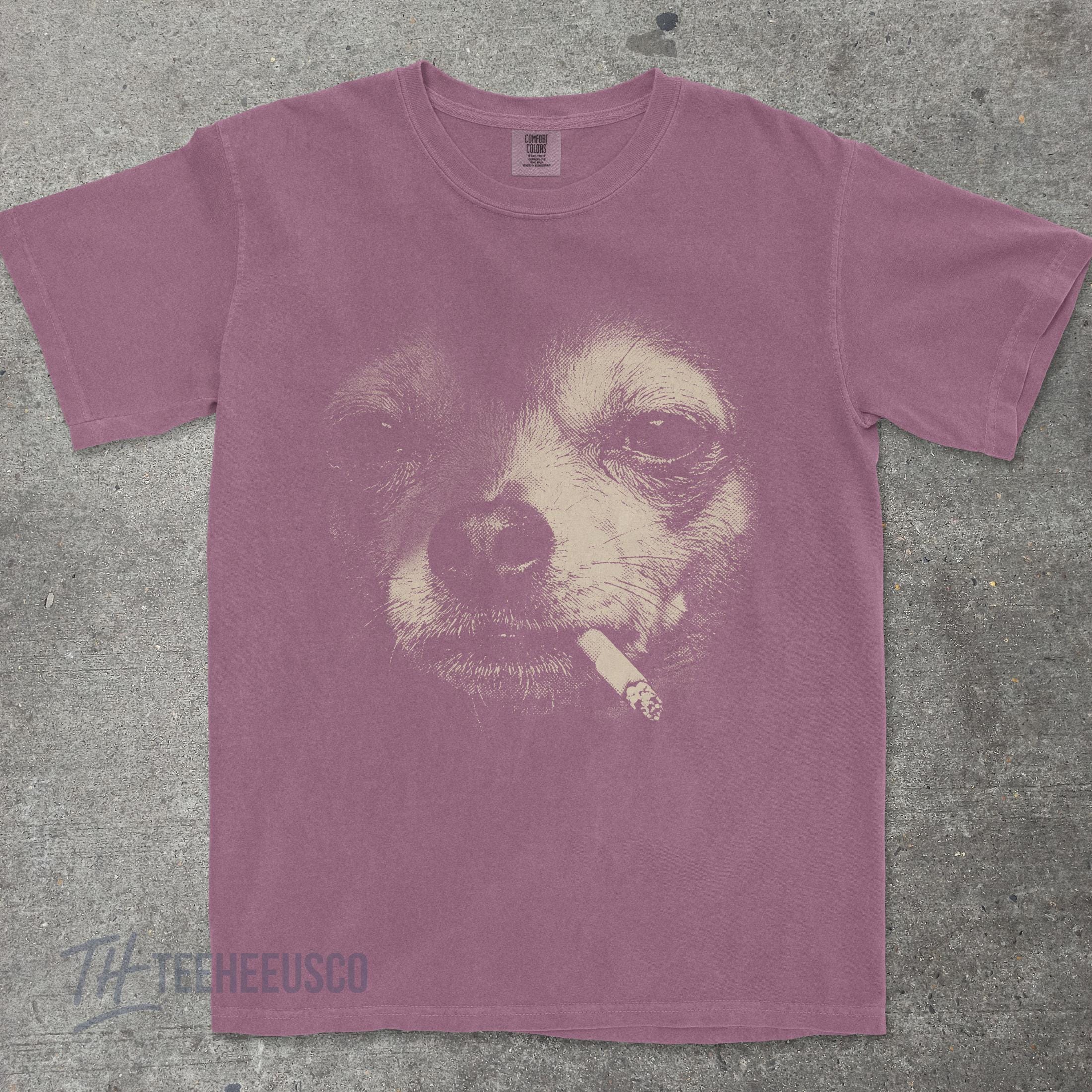 Smoking Chihuahua Shirt, Vintage Y2K Grunge Dog Graphic Tee, Funny 