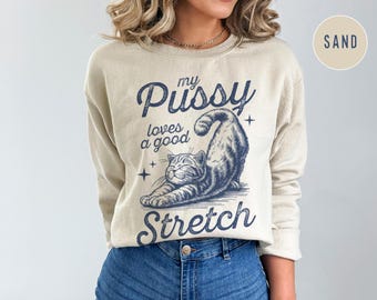 Raunchy Cat Crewneck, Inappropriate Sweatshirts for Women, Offensive Meme Sweater, Unhinged Funny Sweatshirt, Wife Gag Gift, Gen Z Oversized
