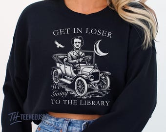 Suéter de la biblioteca de Edgar Allan Poe, sudadera de poeta amante de los libros, cuello redondo de literatura de Edgar Allen Poe, artículos de Booktok, Dark Academia, regalo para amantes de los libros