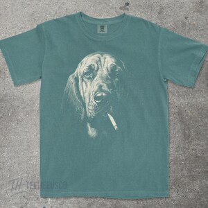Bloodhound Smoking Shirt, Cursed Dog Meme Tee, Vintage Graphic Comfort Colors | Dark Humor, Unhinged Funny Dog Shirt, Deadpan Sad Dog Gift Blue Spruce