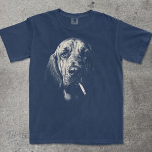 Bloodhound Smoking Shirt, Cursed Dog Meme Tee, Vintage Graphic Comfort Colors | Dark Humor, Unhinged Funny Dog Shirt, Deadpan Sad Dog Gift Navy