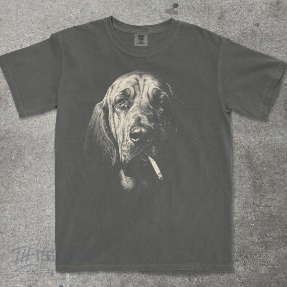Bloodhound Smoking Shirt, Cursed Dog Meme Tee, Vintage Graphic Comfort Colors | Dark Humor, Unhinged Funny Dog Shirt, Deadpan Sad Dog Gift