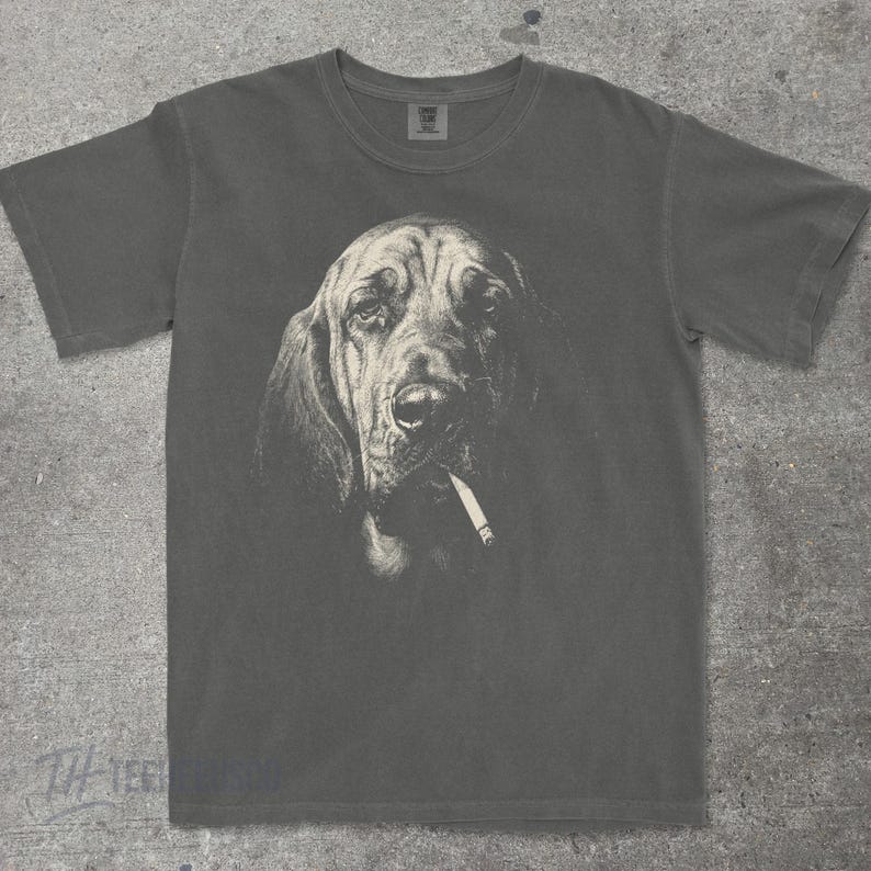 Bloodhound Smoking Shirt, Cursed Dog Meme Tee, Vintage Graphic Comfort Colors | Dark Humor, Unhinged Funny Dog Shirt, Deadpan Sad Dog Gift Pepper