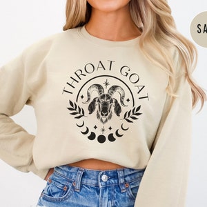 Throat Goat Funny Crewneck, Inappropriate Sweatshirts for Women, Offensive Meme Sweater, Unhinged Trendy Sweatshirt, Wife Gag Gift,Oversized