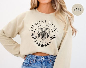 Throat Goat Funny Crewneck, Inappropriate Sweatshirts for Women, Offensive Meme Sweater, Unhinged Trendy Sweatshirt, Wife Gag Gift,Oversized