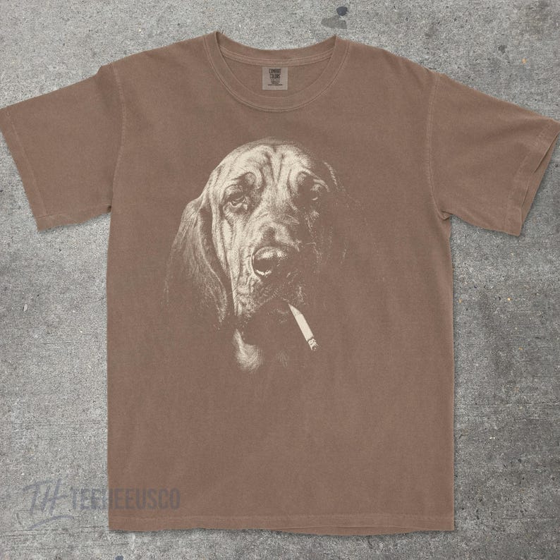 Bloodhound Smoking Shirt, Cursed Dog Meme Tee, Vintage Graphic Comfort Colors | Dark Humor, Unhinged Funny Dog Shirt, Deadpan Sad Dog Gift Espresso